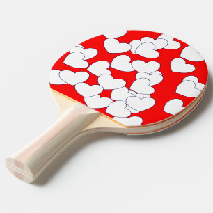 Raquette De Ping Pong Beaux Coeurs Blancs En Frappe Rouge / Noir
