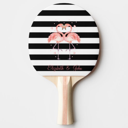 Raquette De Ping Pong Beaux Flamants roses En Amour, Blancs Noir (Devant)