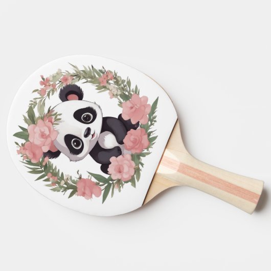 Raquette De Ping Pong Bébé adorable Panda Ours avec fleurs (Côté)