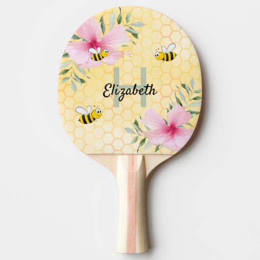 Raquette De Ping Pong Bees Yellow mipeb fleurs rose fleurie nom (Devant)