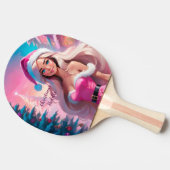 Raquette De Ping Pong Belle fille de Noël rose 01 (Côté)
