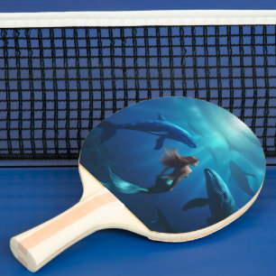 Raquette De Ping Pong Belle Sirène Nageant Avec Des Baleines À Bosse,