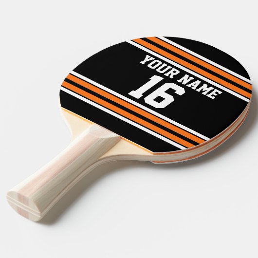 Raquette De Ping Pong Black avec Orange White Stripes Team Jersey (Devant Angle)