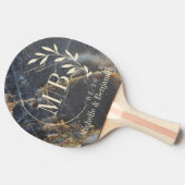 Raquette De Ping Pong Black Marble & Gold Stone Leaf Wedding Monogram (Côté)