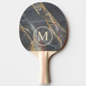 Raquette De Ping Pong Black Marble & Gold Stone Stone Monogram (Dos)