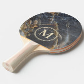 Raquette De Ping Pong Black Marble & Gold Stone Stone Monogram (Devant Angle)