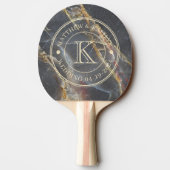 Raquette De Ping Pong Black Marble & Gold Stone Wedding Monogram (Dos)