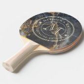 Raquette De Ping Pong Black Marble & Gold Stone Wedding Monogram Star (Devant Angle)