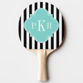 Raquette De Ping Pong Black White Stripe Turquoise Quatrefoil (Dos)