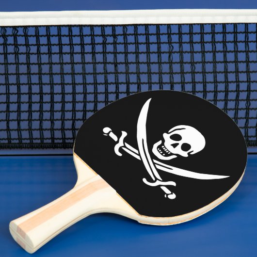 Raquette De Ping Pong Blanc, Drapeau Pirate Calico Jack, Crâne & Cutlass (Insitu)