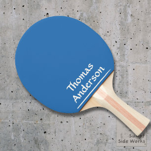 Raquette De Ping Pong Blanc moderne minimaliste sur bleu