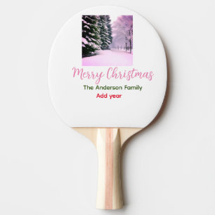 Raquette De Ping Pong Blanc rose neige joyeux Noël ajouter nom de famill
