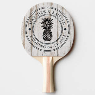 Raquette De Ping Pong Blanchi Crête de mariage en bois ananas et noms
