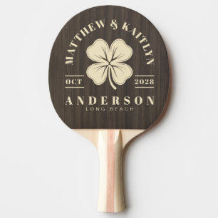 Raquette De Ping Pong Blason de mariage au trèfle irlandais en bois mode