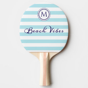 Raquette De Ping Pong Bleu Bleu Vibes Plage Blancs Monogramme Côtier