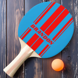 Raquette De Ping Pong Bleu Électrique Rouge Rétro Bandes Double Planche