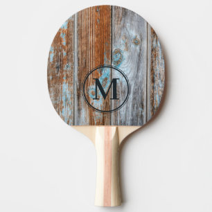 Raquette De Ping Pong Bleu lavé usé Bois Monogramme
