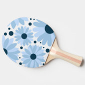 Raquette De Ping Pong Bleu marguerite de style rétro et points bleu fonc (Côté)