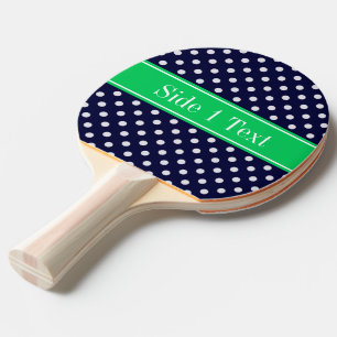 Raquette De Ping Pong Bleu Marine Points Blancs Vert Emeraude Monogramme
