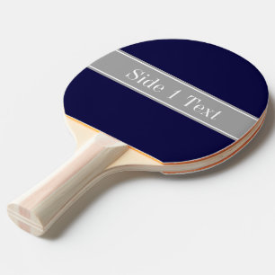 Raquette De Ping Pong Bleu marine uni, monogramme au ruban gris foncé