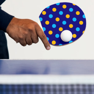 Raquette De Ping Pong Bleu Nuit Jaune Cyan Design à pois