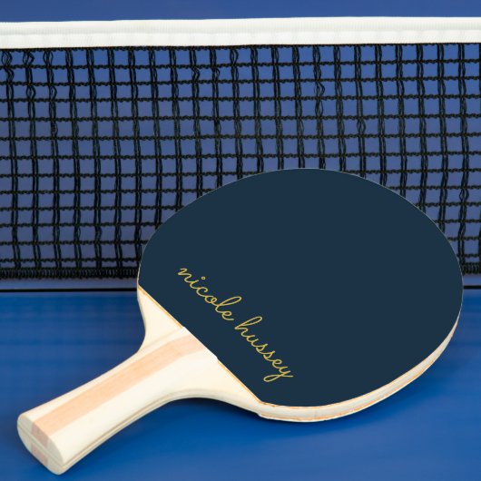 Raquette De Ping Pong Bleu Nuit Or Script | Monogramme Moderne Élégant (Insitu)