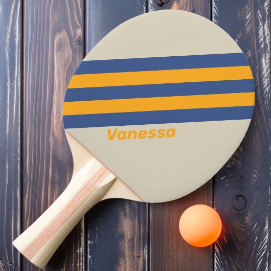 Raquette De Ping Pong Bleu rétro Crush Sunset Stripes avec nom