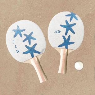 Raquette De Ping Pong Bleu Starfish Nautique Personnalisé Blanc