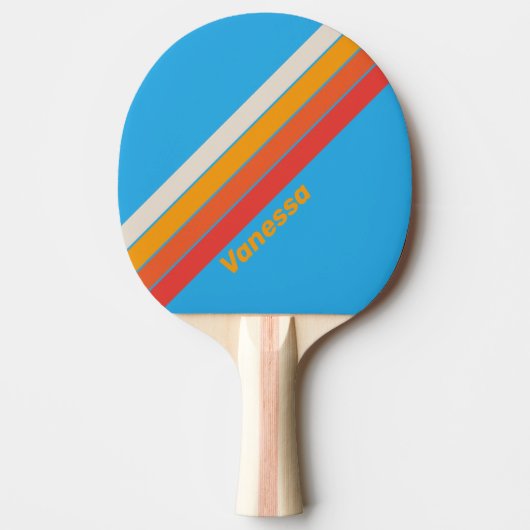 Raquette De Ping Pong Bleu Surf Délavé Rayé avec Nom (Devant)