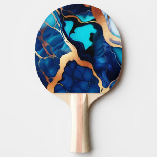 Raquette De Ping Pong Bleu tendance en or faux marbre