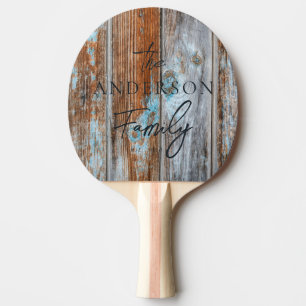 Raquette De Ping Pong Bleu Usé Lavé Bois Nom De Famille Écrit À La Main