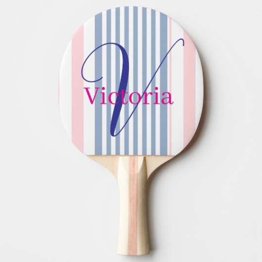 Raquette de Ping Pong Bleue Rose et Blanche Rayée (Devant)