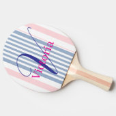 Raquette de Ping Pong Bleue Rose et Blanche Rayée (Côté)