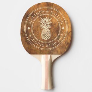 Raquette De Ping Pong Bloc de Découpe Couronne de Mariage Ananas & Noms