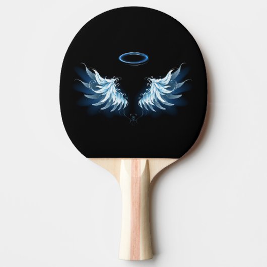 Raquette De Ping Pong Blue Glowing Angel Wings on black background (Devant)