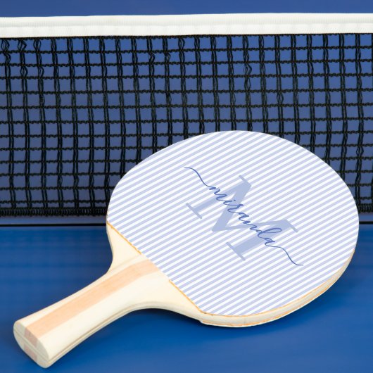 Raquette De Ping Pong Blue Stripes Monogram Name (Insitu)