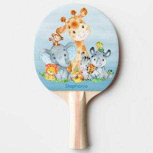 Raquette De Ping Pong Blue Watercolor Cute Safari Jungle Animaux