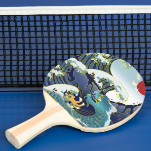 Raquette De Ping Pong Blue Waves Green Dragon Red Sun