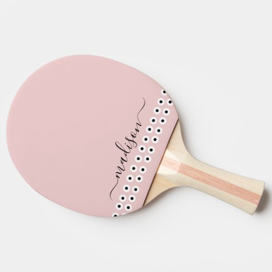 Raquette De Ping Pong Blush Dusty rose moderne Script Monogramme Nom (Côté)