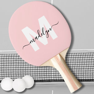 Raquette De Ping Pong Blush Rose Monogramme Féminin Écriture Moderne