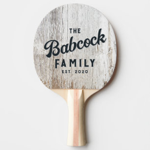 Raquette De Ping Pong Bois Blanchi à la Chaux Patiné Nom de Famille Rétr