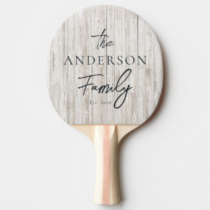 Raquette De Ping Pong Bois Blanchi Nom de Famille Écrit à la Main