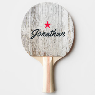 Raquette De Ping Pong Bois Blanchi Patiné Étoile Vintage Signature