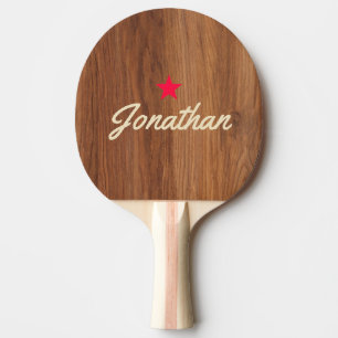Raquette De Ping Pong Bois de Chêne Rouge Signature Étoile Vintage
