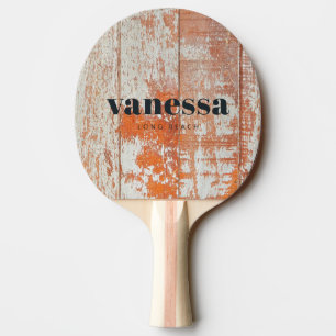 Raquette De Ping Pong Bois de grange usé Minimal Moderne Nom Classique