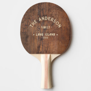 Raquette De Ping Pong Bois de Noyer foncé Nom de Famille Vintage Bord de