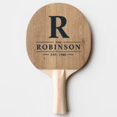 Raquette De Ping Pong Bois de Teck Clair Nom de Famille & Initiale (Dos)