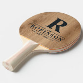 Raquette De Ping Pong Bois de Teck Clair Nom de Famille & Initiale (Devant Angle)