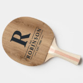 Raquette De Ping Pong Bois de Teck Clair Nom de Famille & Initiale (Côté)