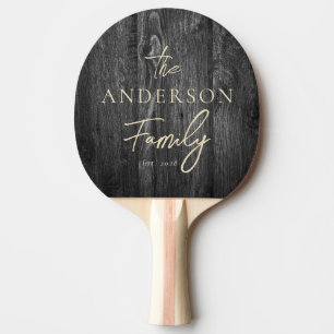 Raquette De Ping Pong Bois foncé patiné Nom de famille écrit à la main